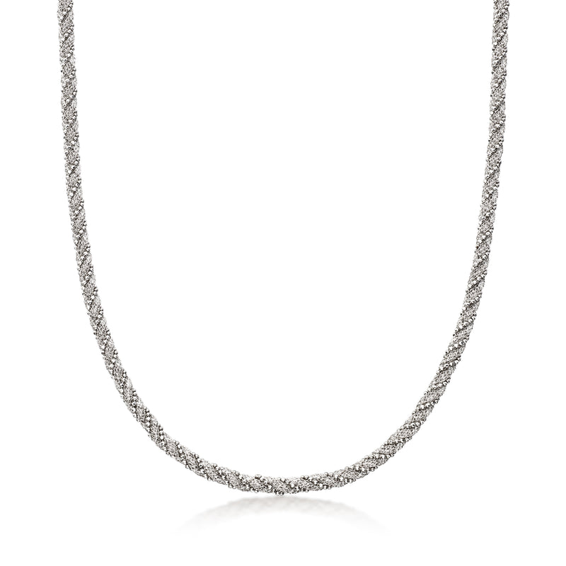 Italian sterling silver twisted bead and mesh necklace chain