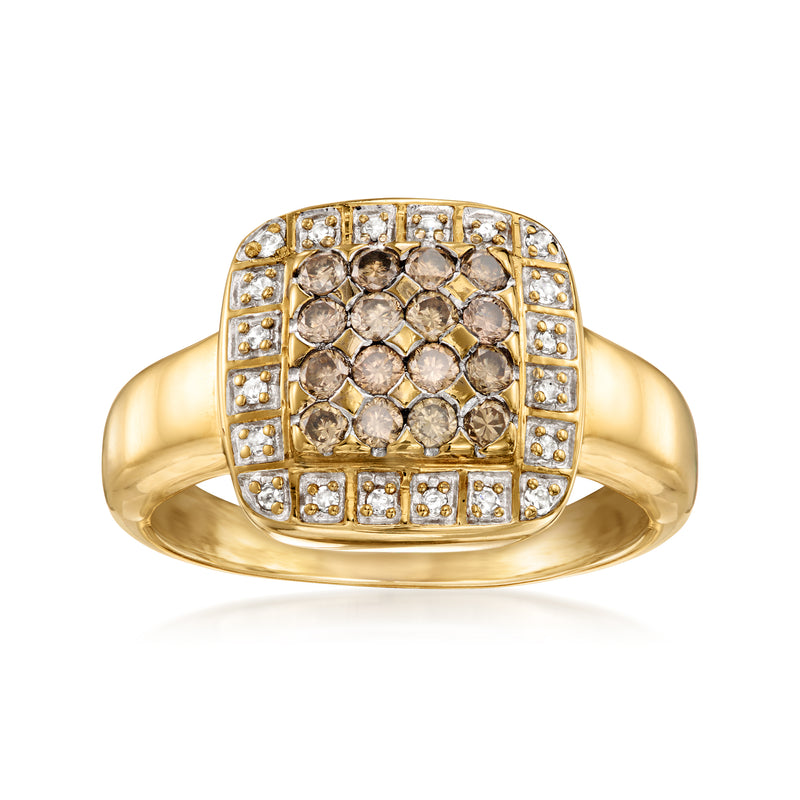 Vintage 14kt yellow gold diamond ring with brown center stones and white diamond border