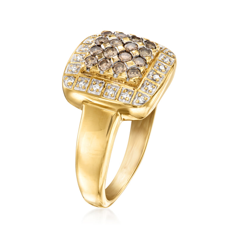 Vintage 14kt yellow gold ring with brown and white diamond cluster top
