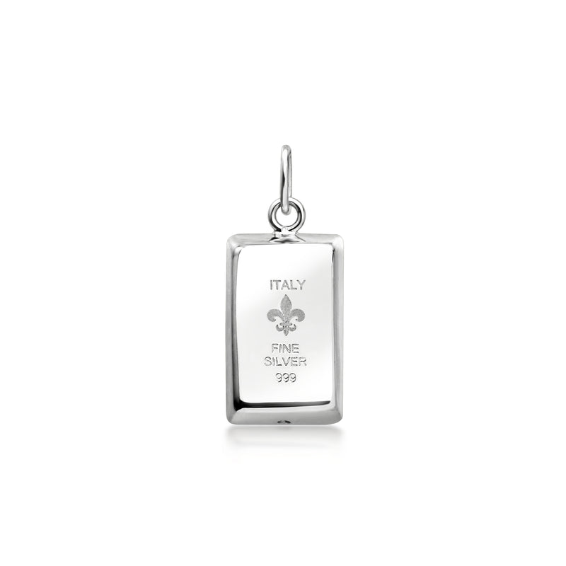 Sterling silver bar pendant stamped 'ITALY' and 'FINE SILVER 999'