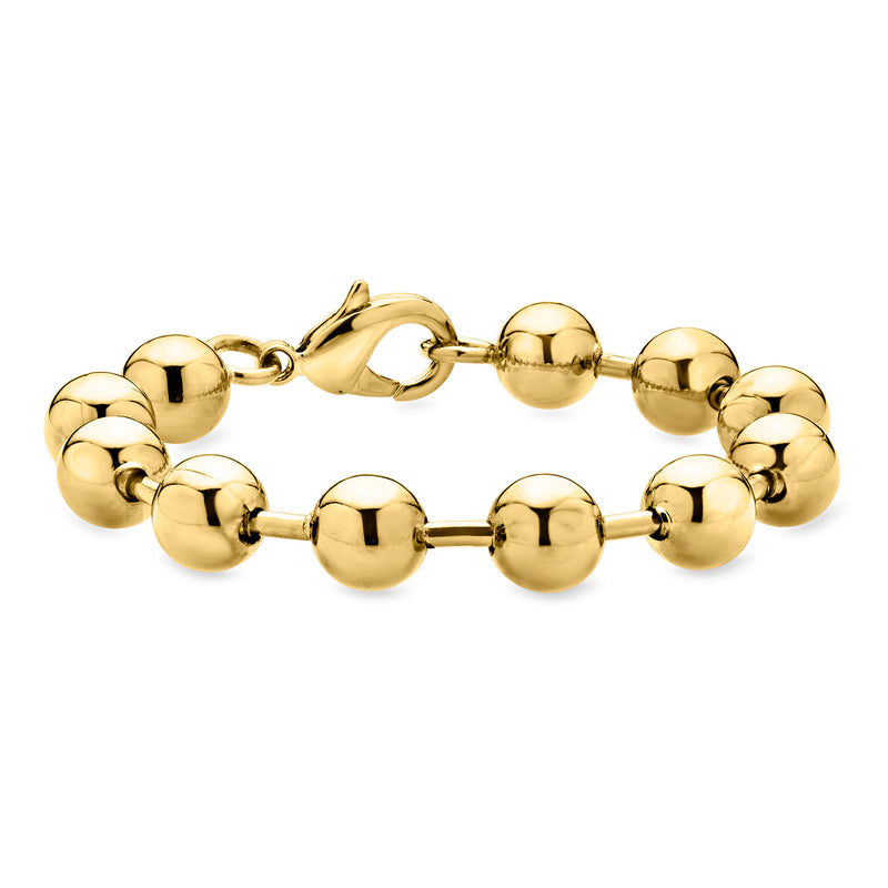 Yellow gold-plated bead bracelet with round beads and toggle clasp
