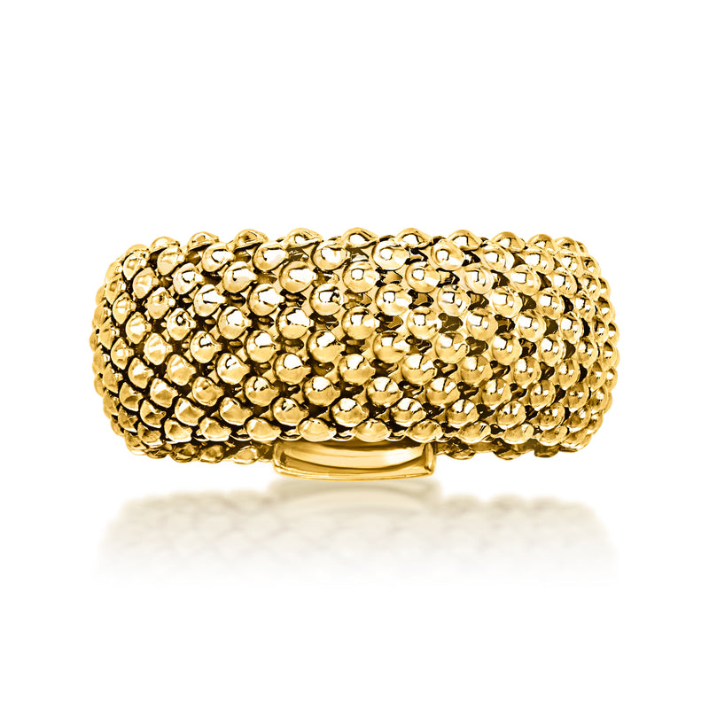 Gold-plated popcorn-chain ring, wide textured band with rounded clasp