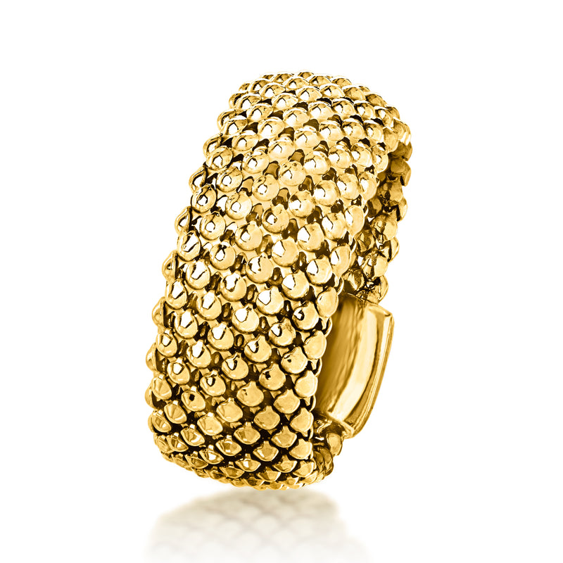 Gold-plated popcorn-chain ring, wide textured band with smooth inner edge