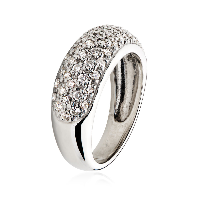 Platinum diamond ring with pavé-set stones across the top