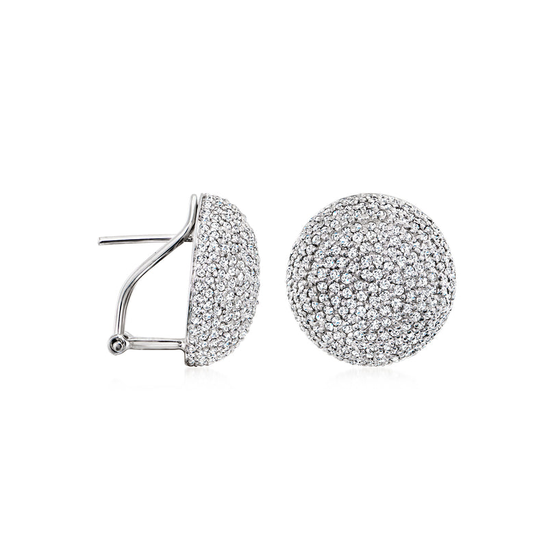 Round diamond button stud earrings with posts, 14kt white gold basket back