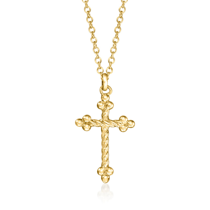 14kt yellow gold cross pendant necklace with round-link chain