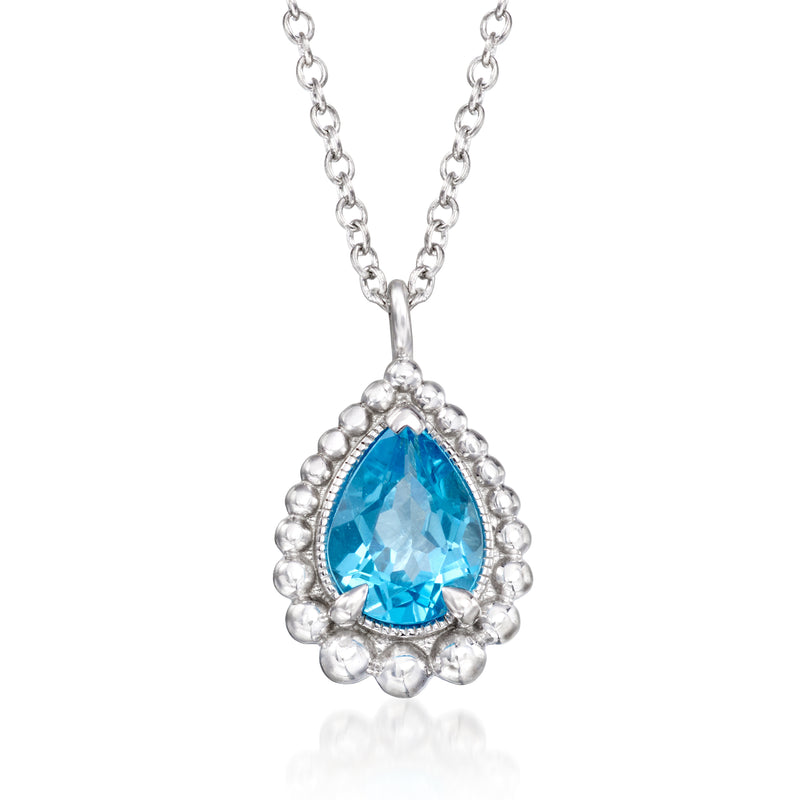 Sterling silver necklace with Swiss blue topaz teardrop pendant
