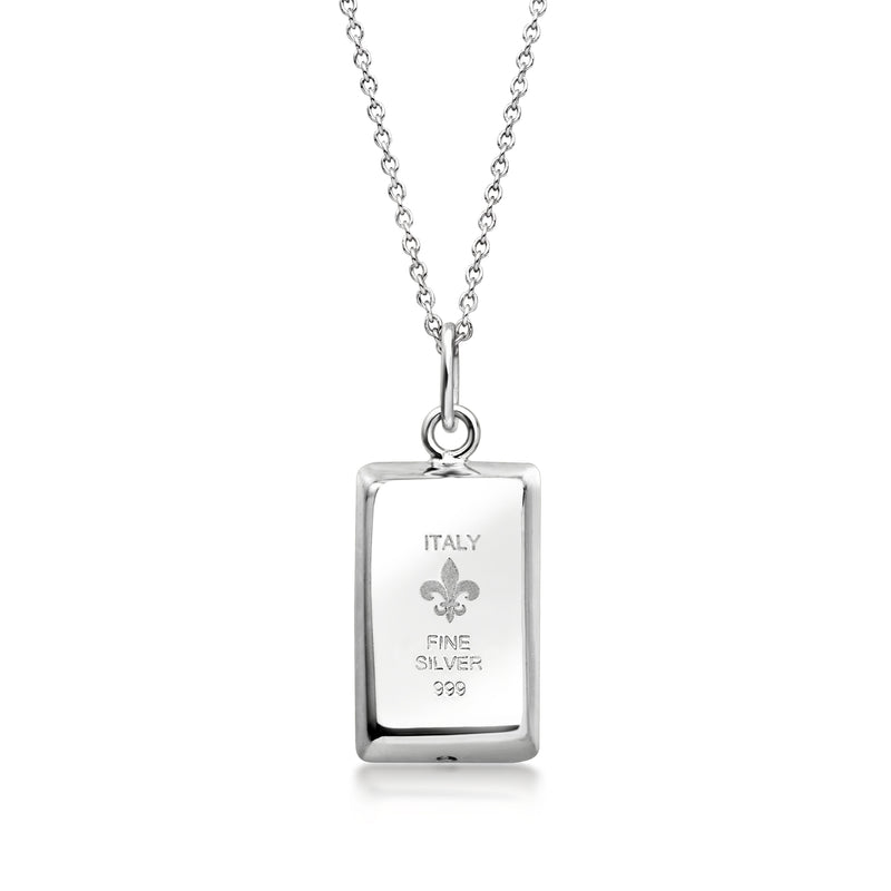 Sterling silver bar pendant necklace with engraved Italy and fleur-de-lis