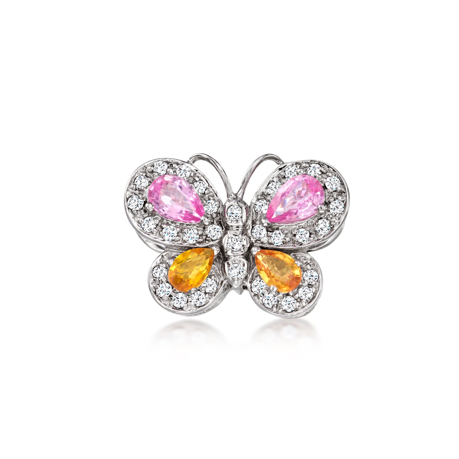C. 2000 Vintage 1.40 ct. t.w. Pink and Orange Sapphire Butterfly Slide Pendant with .50 ct. t.w. Diamonds in 14kt White Gold