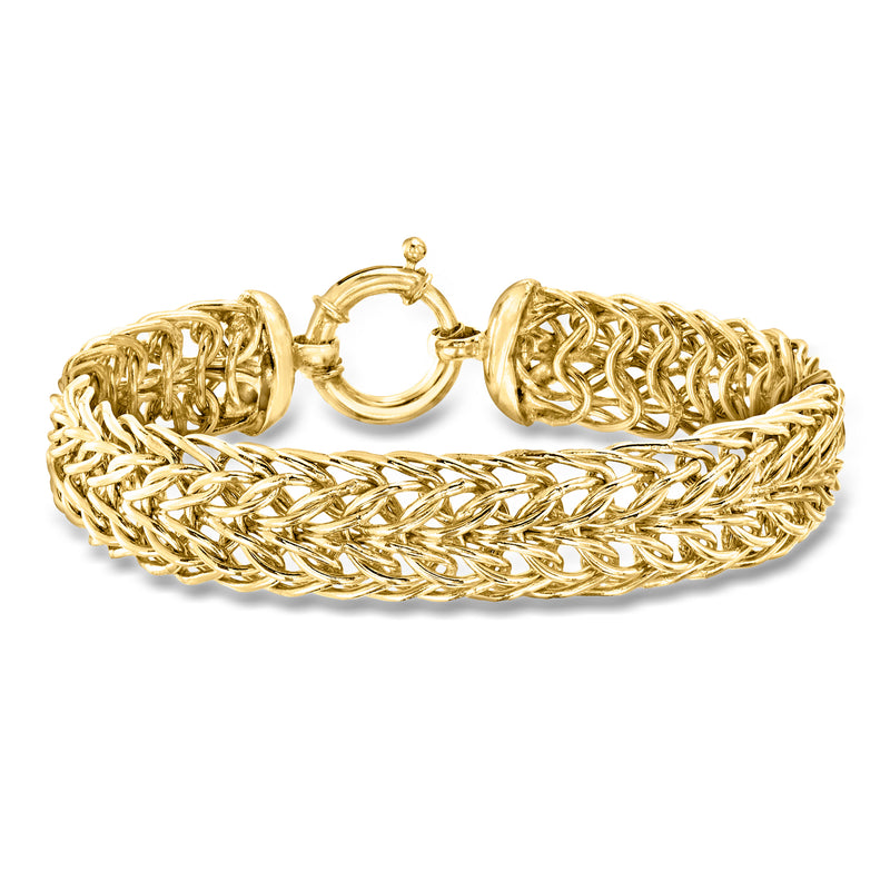 Yellow gold-plated multi-link bracelet with mesh texture and round clasp
