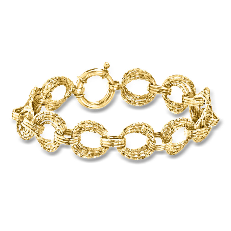 Gold-plated circle-link bracelet with textured oval links