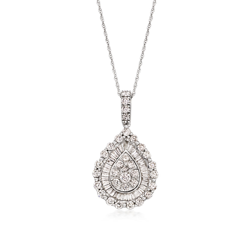 Diamond teardrop pendant necklace in 14kt white gold