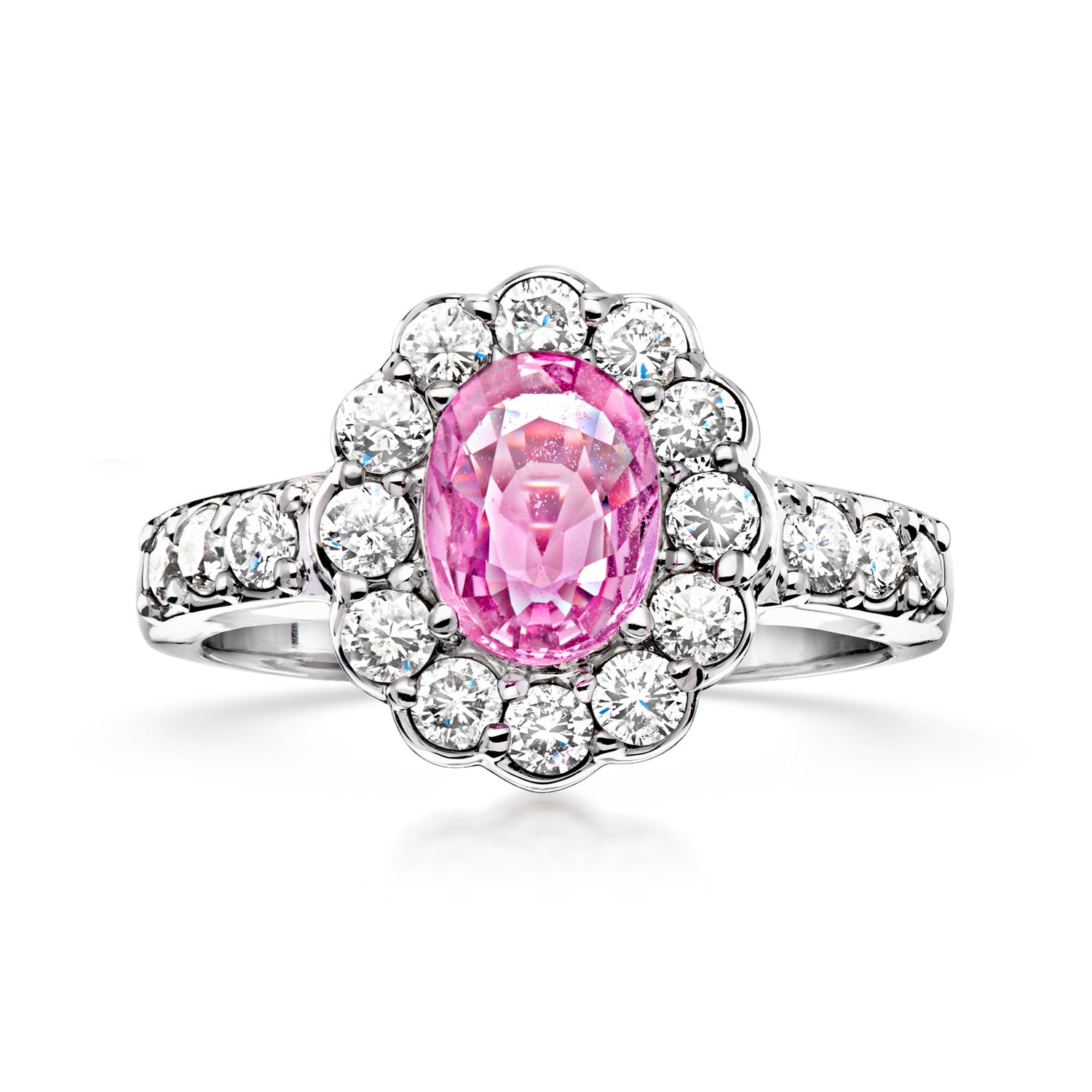 C. 1990 Vintage 1.10 Carat Pink Sapphire and 1.10 ct. t.w. Diamond Ring in 14kt White Gold