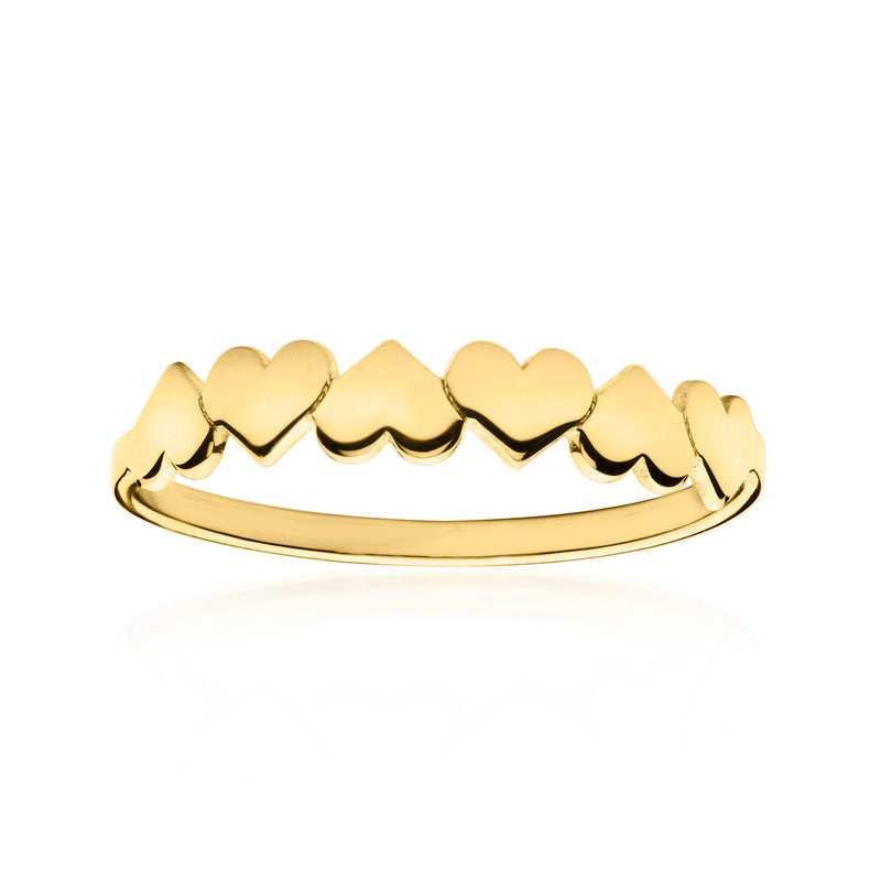 10kt yellow gold heart ring with raised heart links along the band