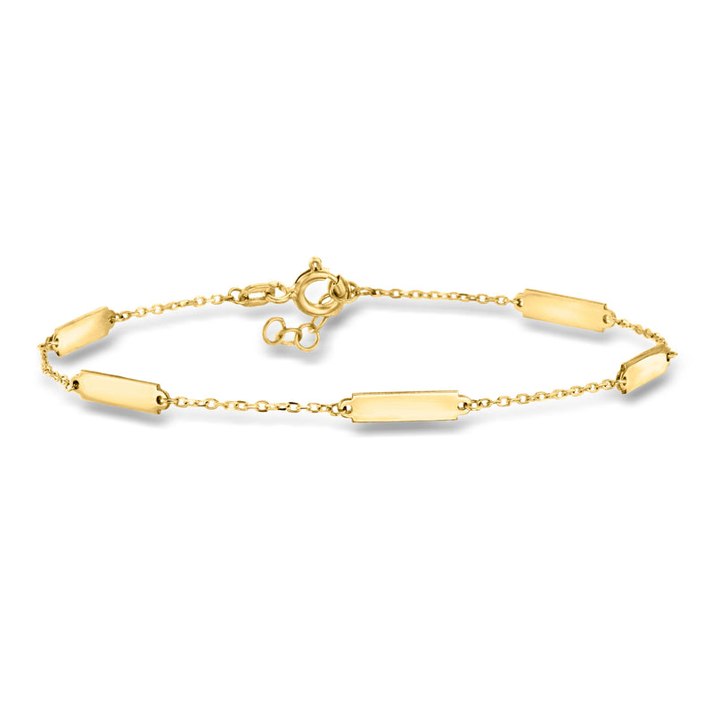 Yellow gold bar station bracelet with rectangular links and clasp