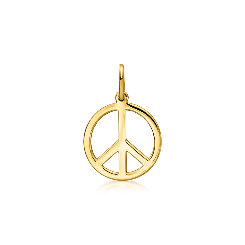 10kt yellow gold peace sign charm with hanging loop bail