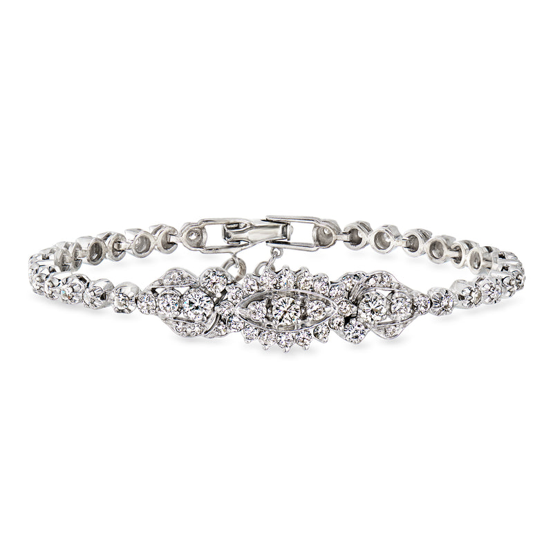 Vintage diamond bracelet in 14kt white gold with linked round-cut gems