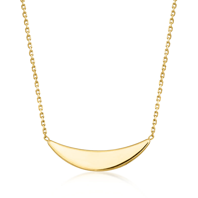 10kt yellow gold crescent bar necklace with curved crescent pendant