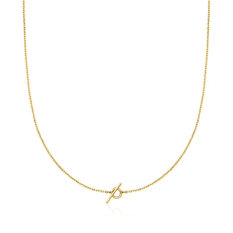 10kt yellow gold petite toggle necklace with small bar clasp