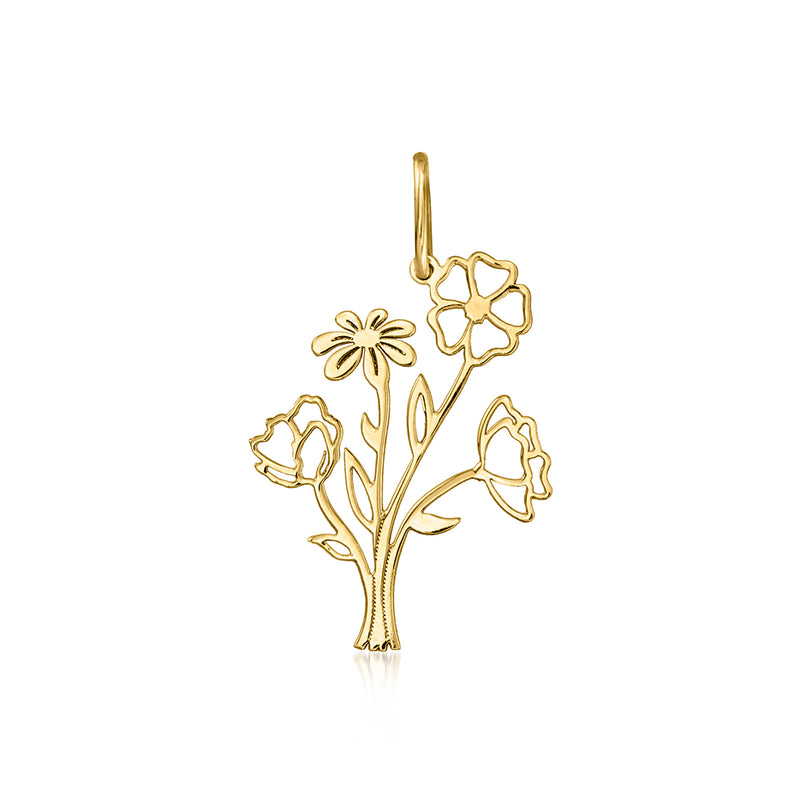 10k yellow gold flower bouquet charm with hanging loop and delicate floral details