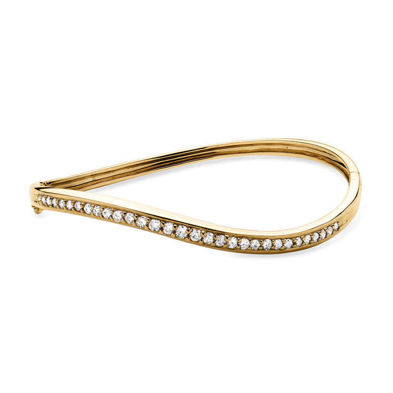 Diamond wave bangle bracelet in 14kt yellow gold with pavé diamond row