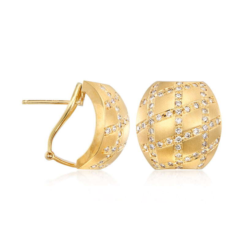 Vintage 14kt yellow gold diamond earrings with lattice design and clip backs