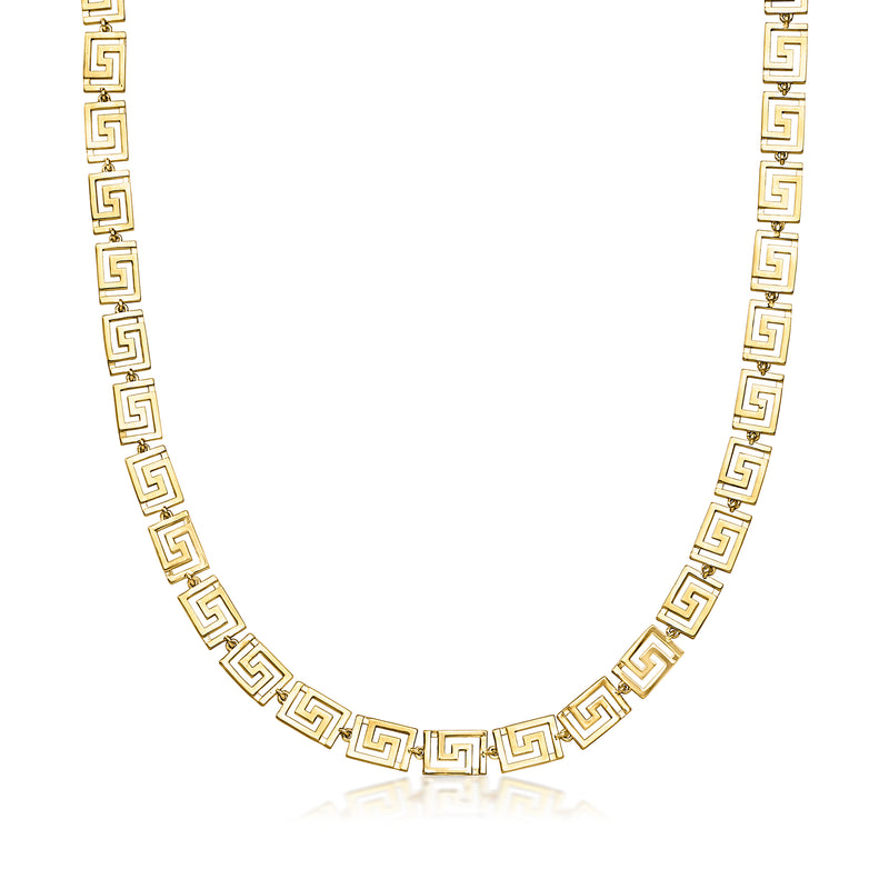 Greek key necklace with yellow gold-plated square link chain