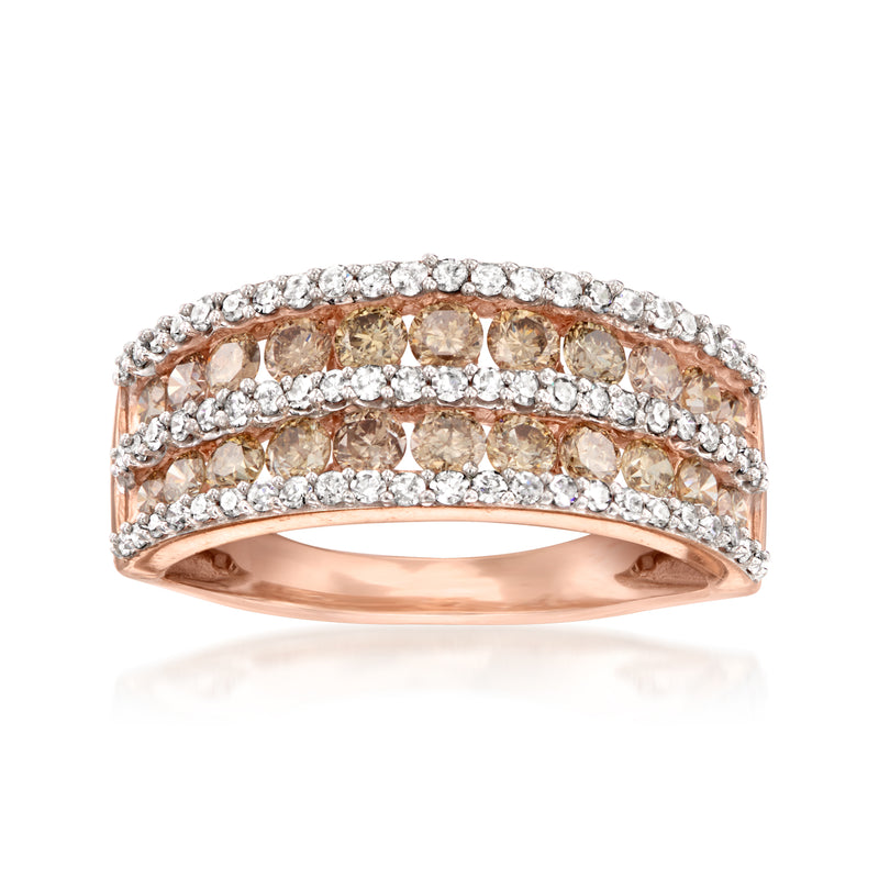C. 2000 Vintage 1.15 ct. t.w. Brown and White Diamond Ring in 14kt Rose Gold. Size 6