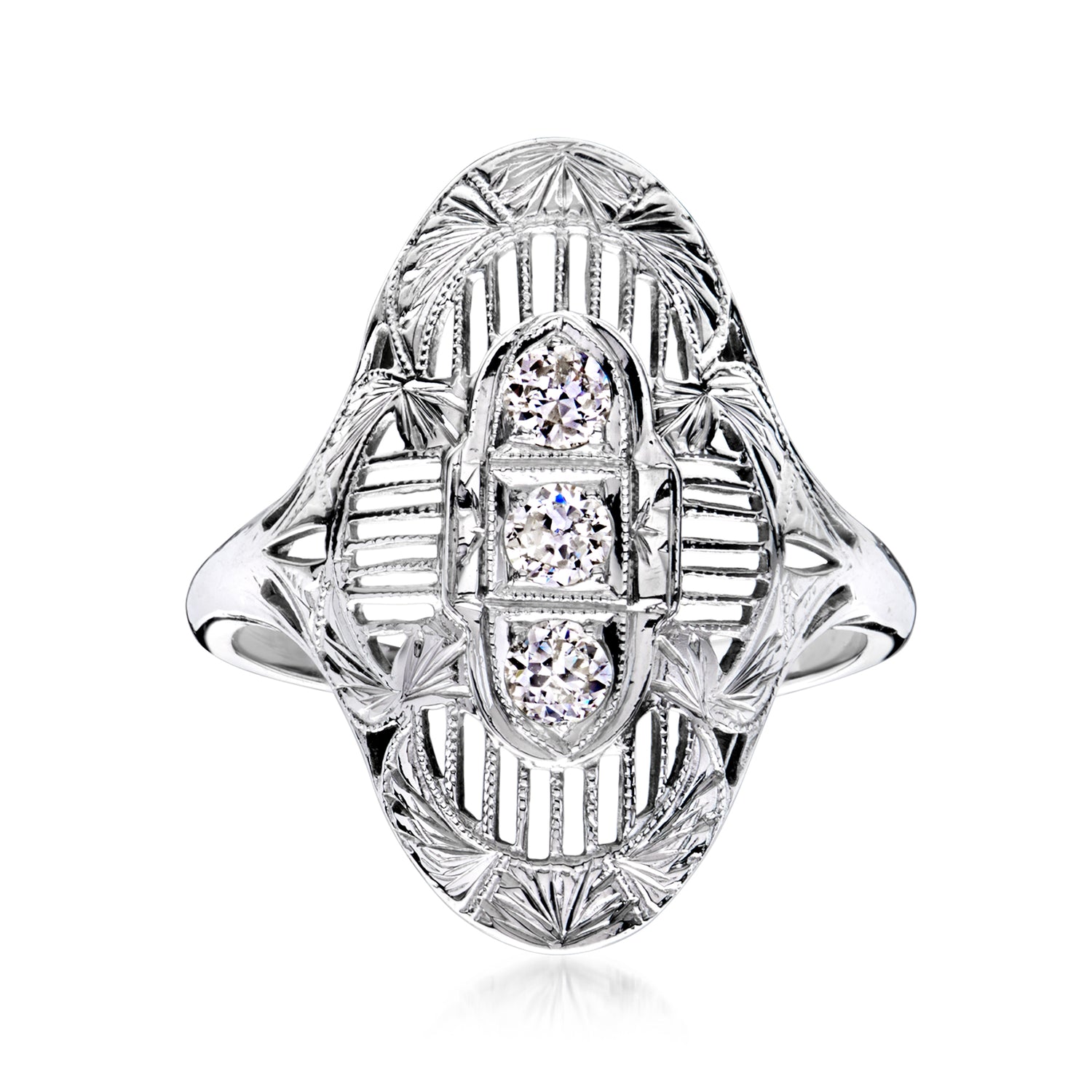 C. 1950 Vintage .30 ct. t.w. Diamond Filigree Ring in 18kt White Gold