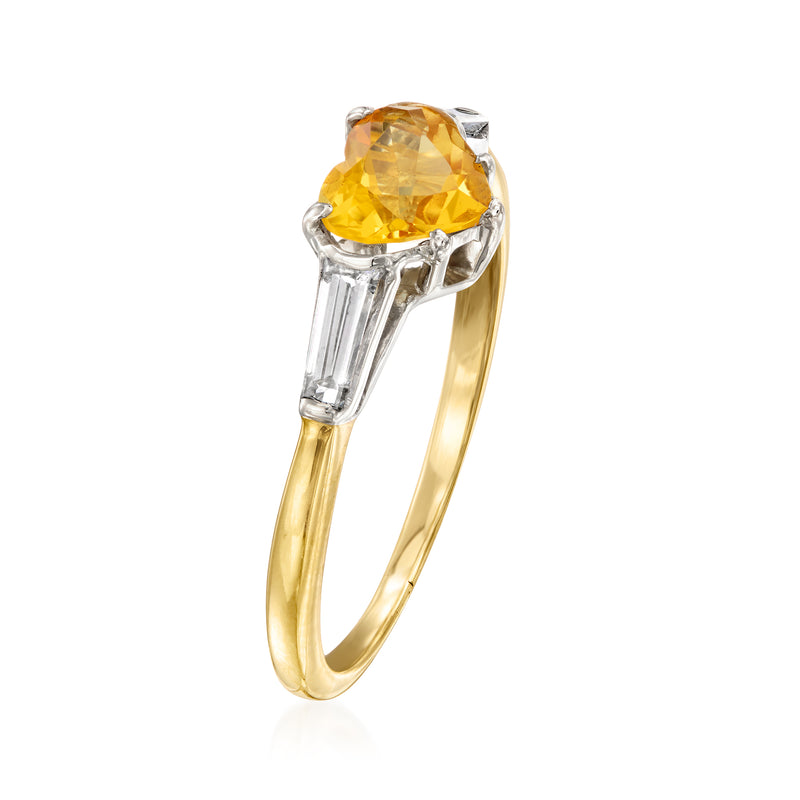 Heart citrine ring with baguette prongs, 14kt yellow gold band