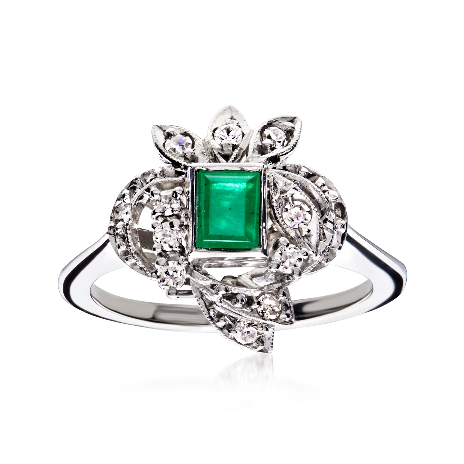 C. 1970 Vintage .35 Carat Emerald Ring with .20 ct. t.w. Diamonds in 14kt White Gold