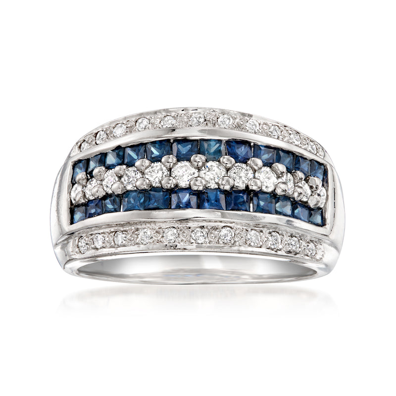 Vintage 14k white gold multi-row ring with sapphire and diamond bands