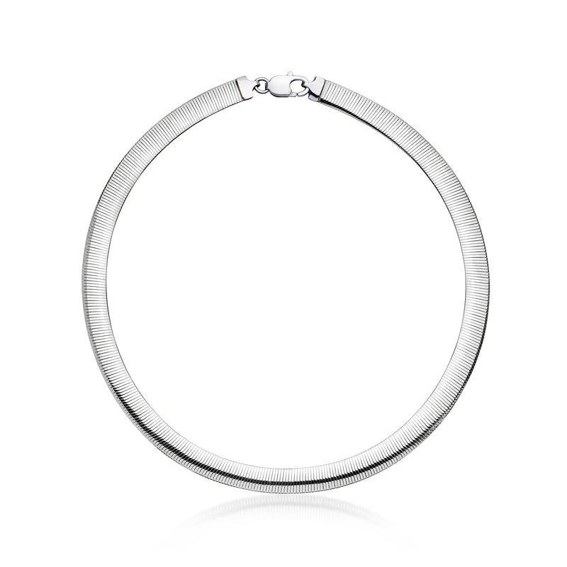 Silver-tone omega necklace with clasp and ribbed curb links, reversible design