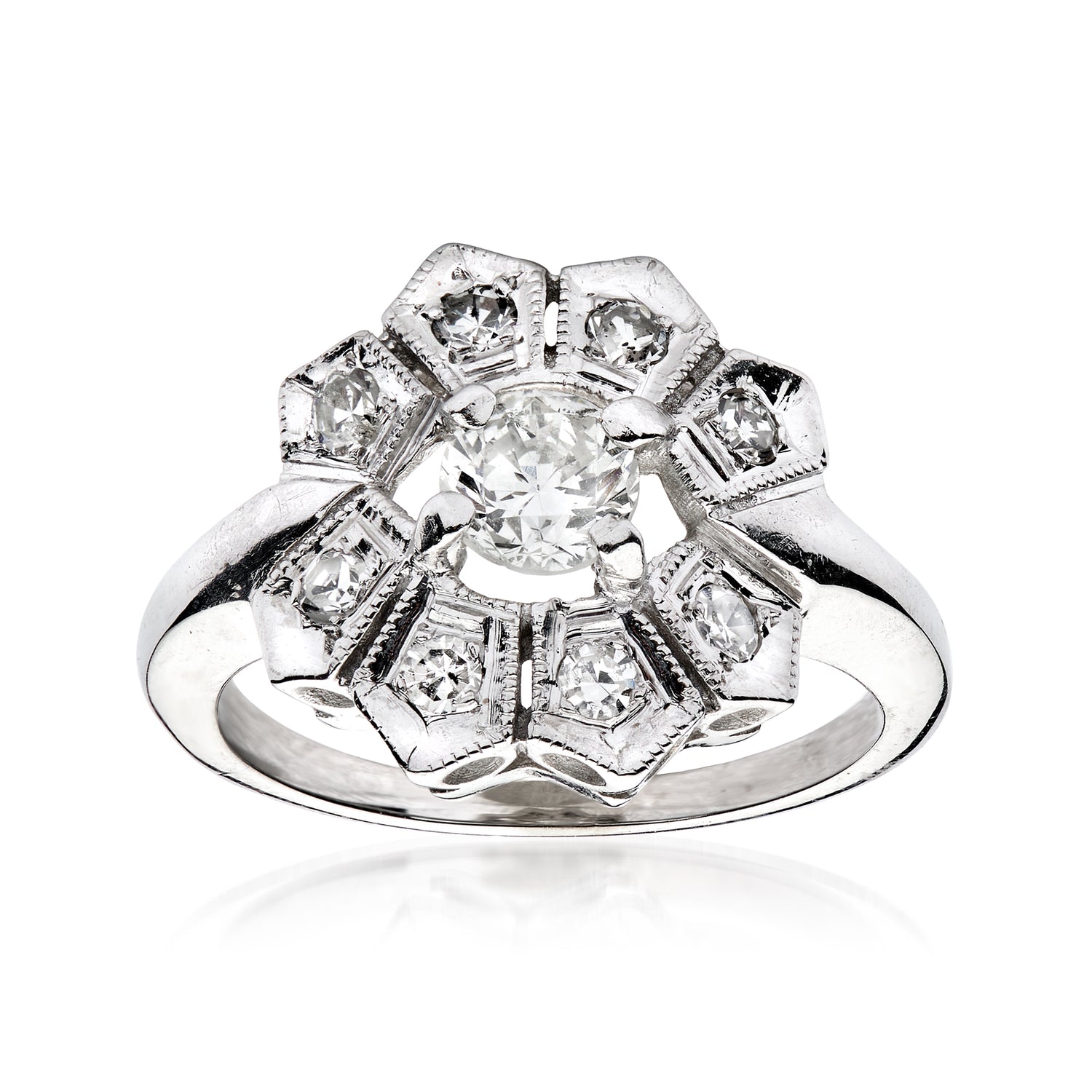 C. 1960 Vintage .60 ct. t.w. Diamond Filigree Ring in 14kt White Gold