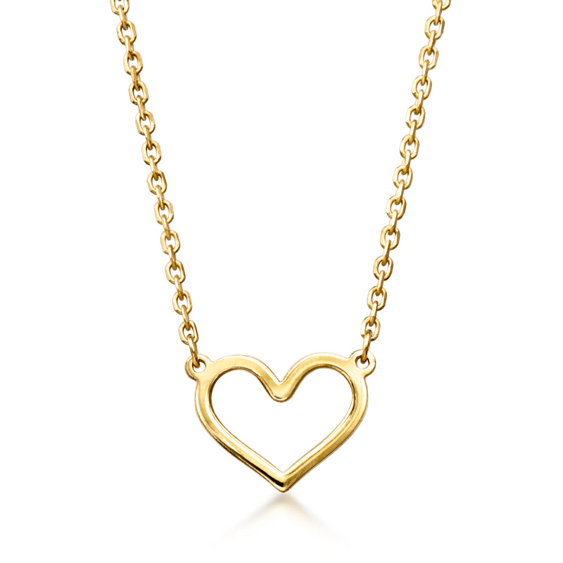 Yellow gold heart pendant necklace with delicate link chain