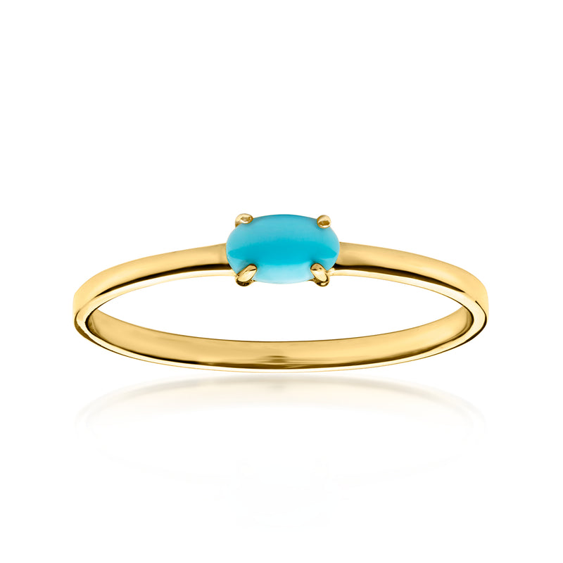 10kt yellow gold ring with oval turquoise gemstone in four-prong setting