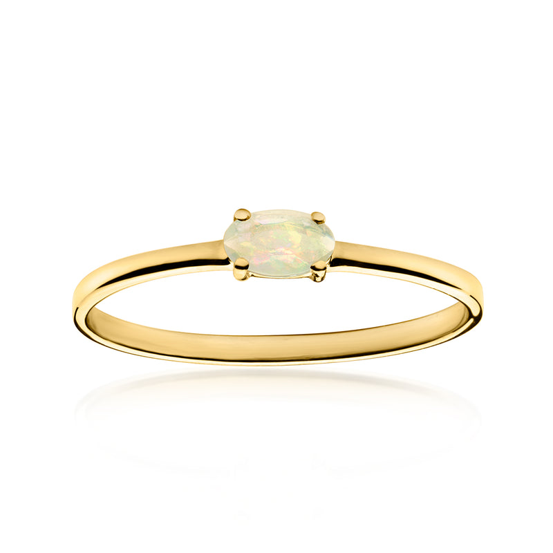 10kt yellow gold opal solitaire ring with bezel-set oval opal