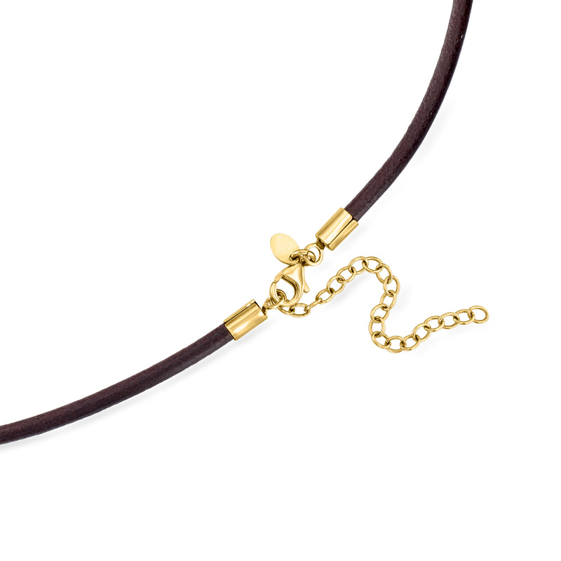 Italian brown leather cord necklace with gold-tone clasp and chain extender