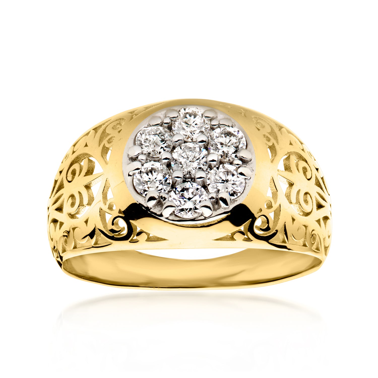 C. 1990 Vintage .50 ct. t.w. Diamond Cluster Openwork Ring in 14kt Yellow Gold