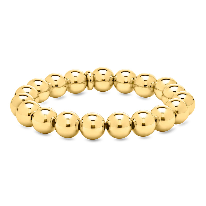 14kt yellow gold-plated bead stretch bracelet with round polished beads
