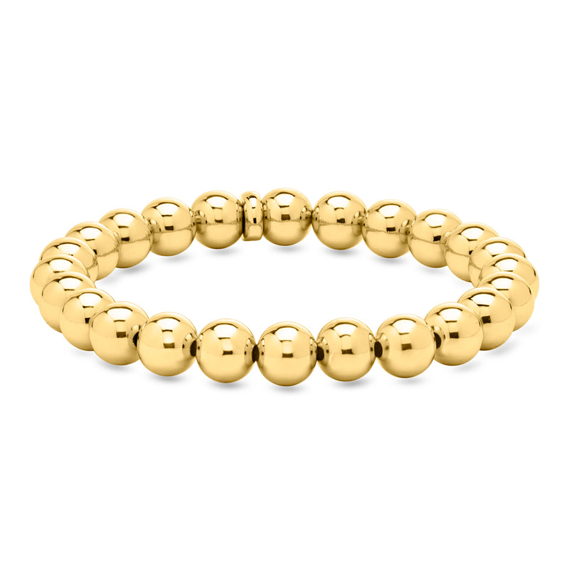 Gold-tone bead stretch bracelet with round 8mm beads, 14kt yellow gold-plated