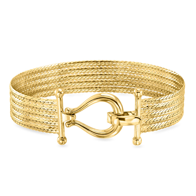 Gold-plated multi-row Cuban-link bracelet with hook-and-bar clasp