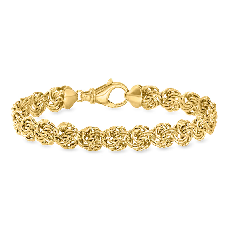 Yellow gold-plated rosette-link bracelet with round toggle clasp