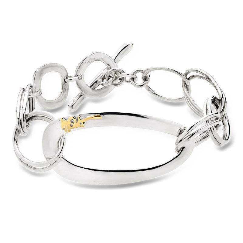 Vintage Ippolita sterling silver link bracelet with oval rings and gold accent