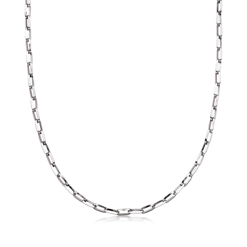 Rhodium-plated paper clip link chain necklace in silver tone, oval links