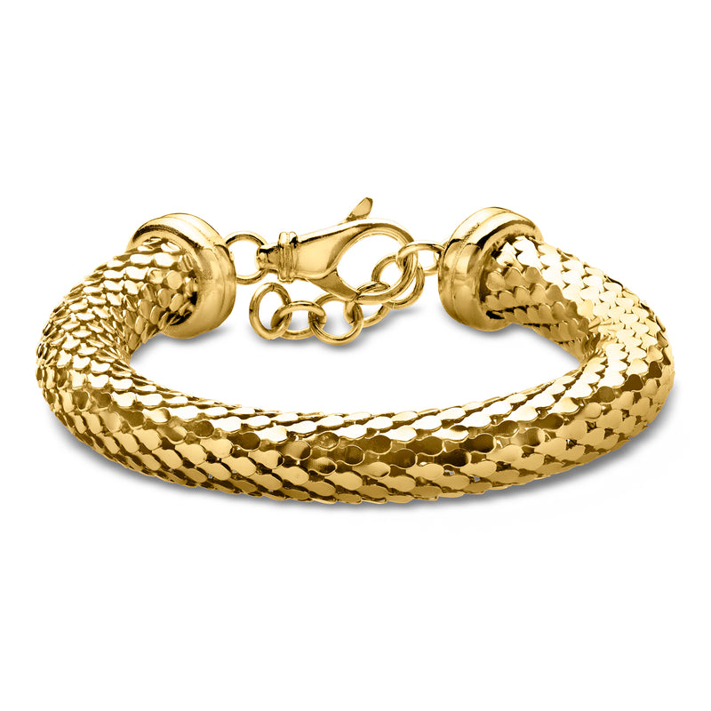 Yellow gold-plated scale-pattern bracelet with lobster clasp and link chain extender