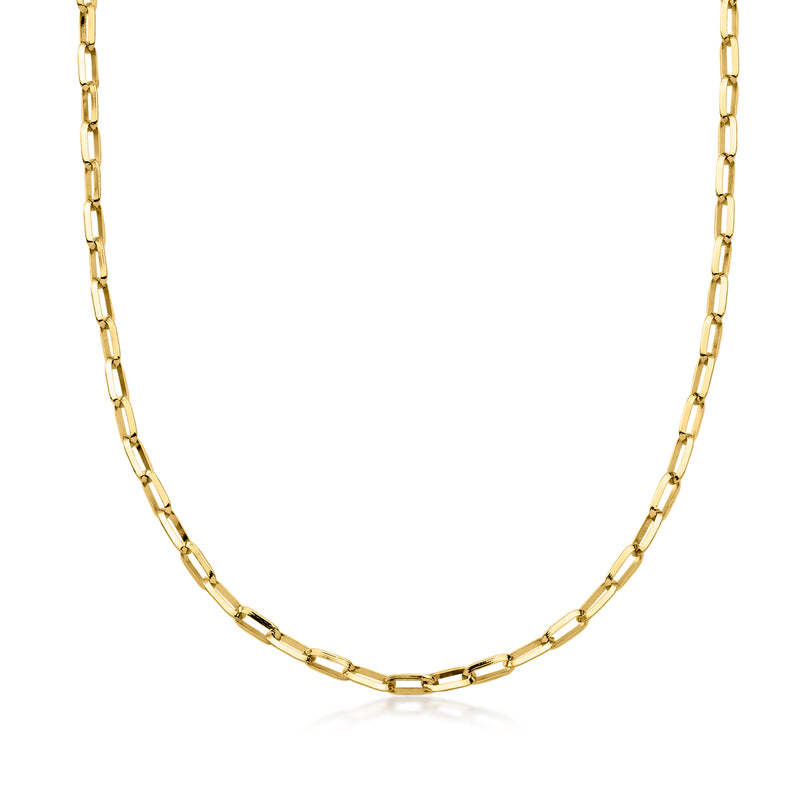 Gold-plated paper clip link chain necklace, curved oval links