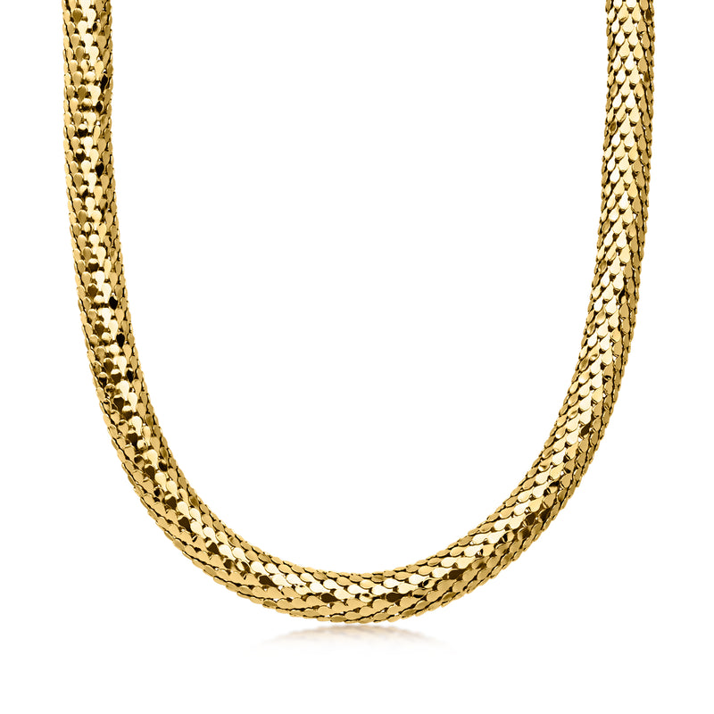 Gold-plated scale-pattern chain necklace with flat textured links