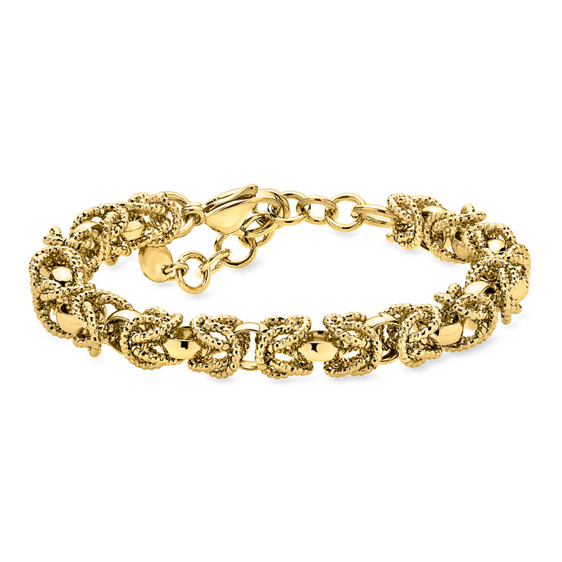 Yellow gold-plated Byzantine bracelet with linked textured oval links