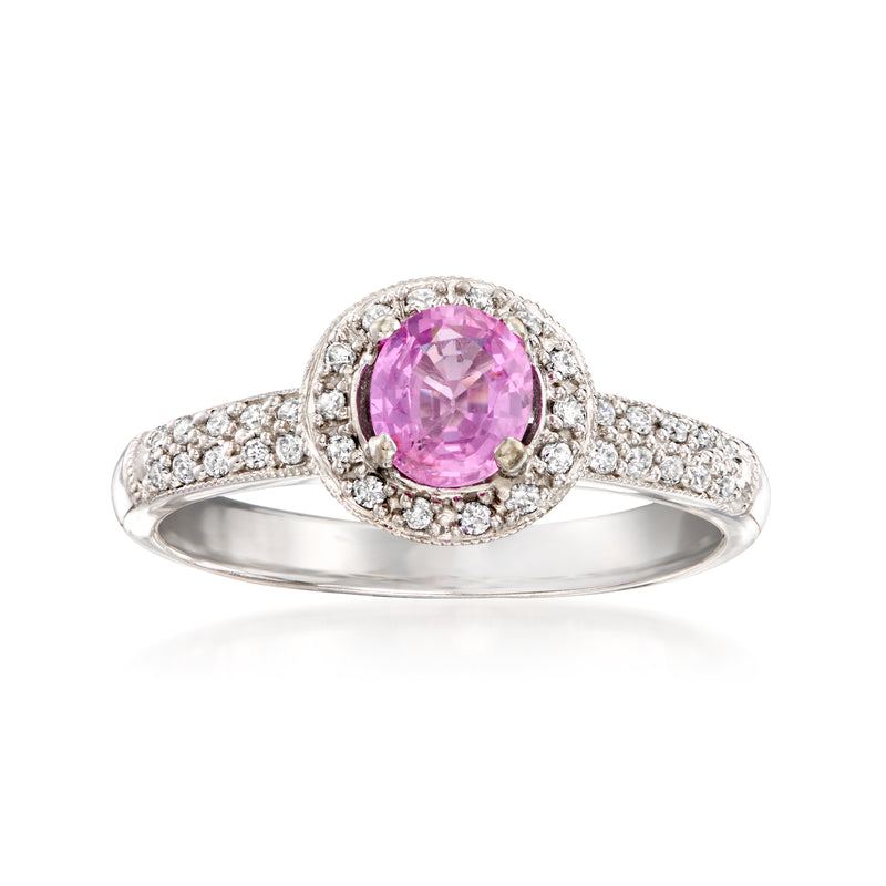 Pink sapphire and diamond ring in white gold